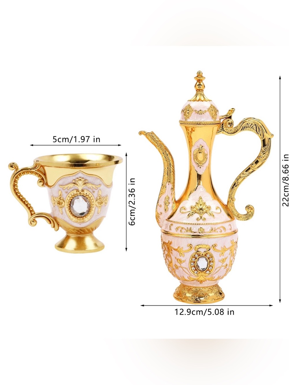 Ornate Pink and Gold Decorative Teapot and Cup Set